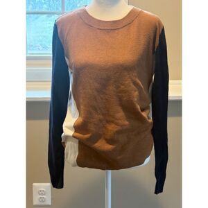 Roots colorblock crewneck sweater M cotton cashmere caramel tan black cabincore